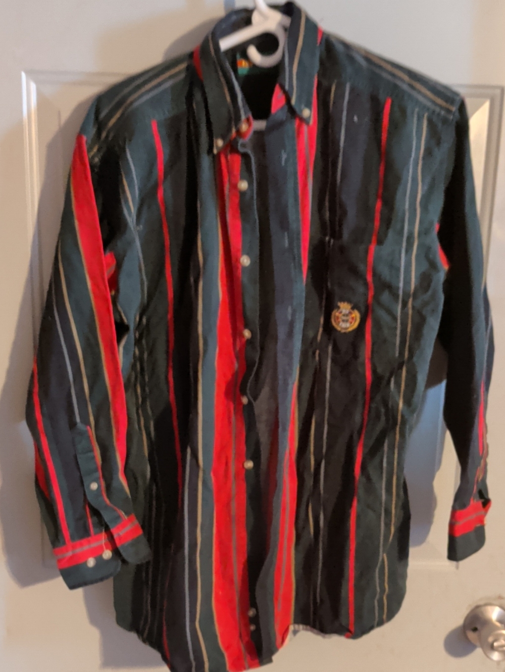 Men's Striped Button-Down Shirt - Black & Red